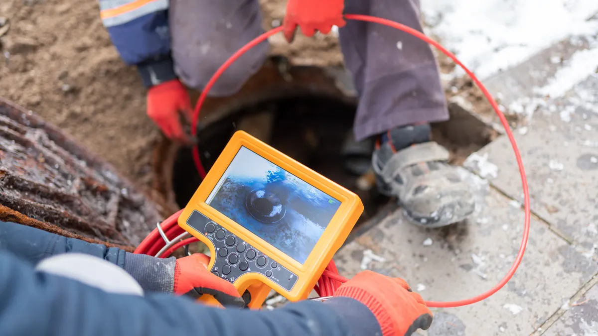 Sewer Camera Inspection — professional plumber at work