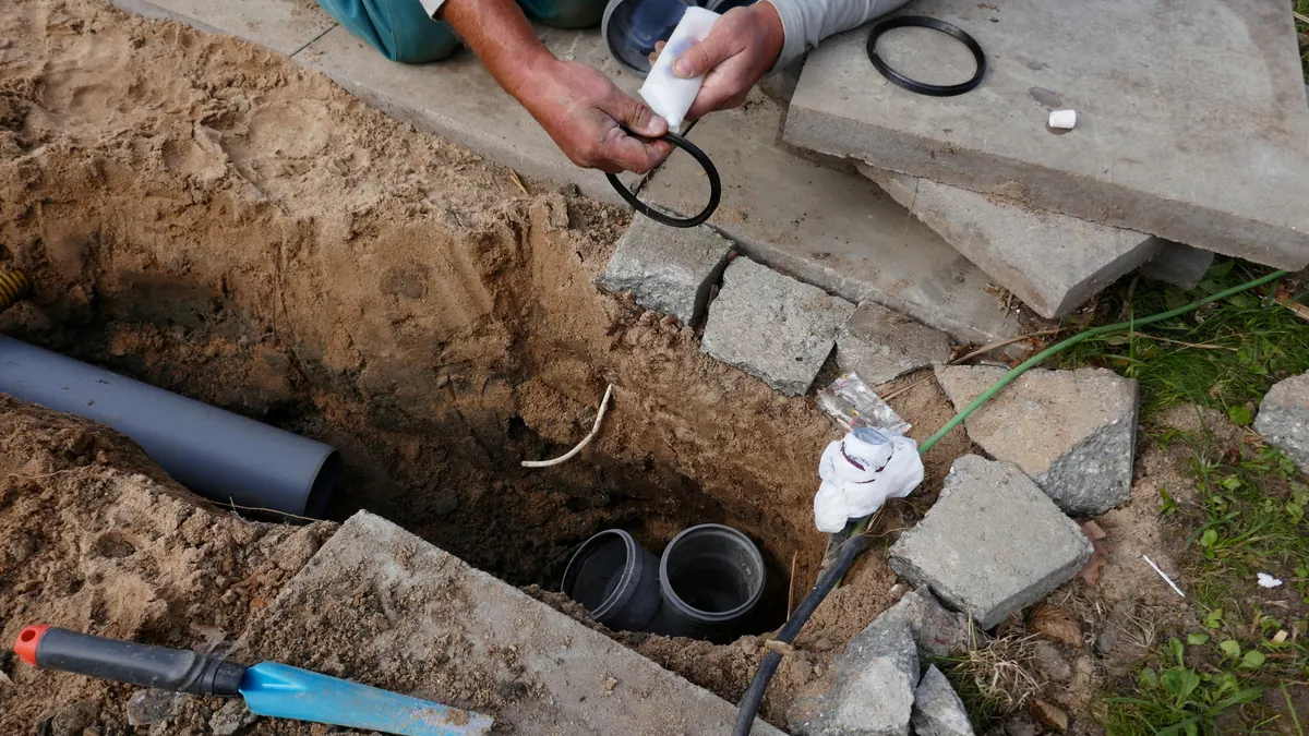 Sewer Line Replacement — professional plumber at work